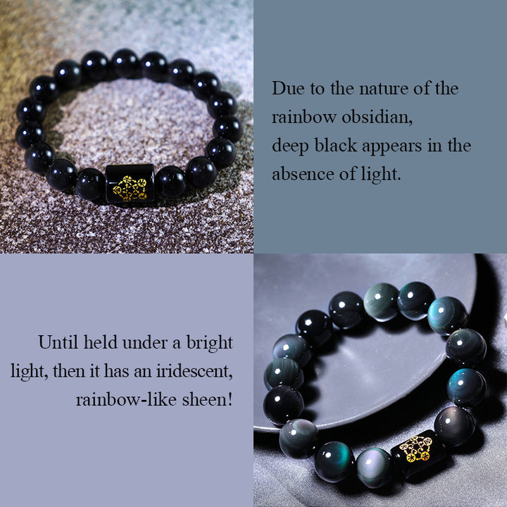 Bracelet de transformation positive en obsidienne arc-en-ciel naturelle de Buddha Stones