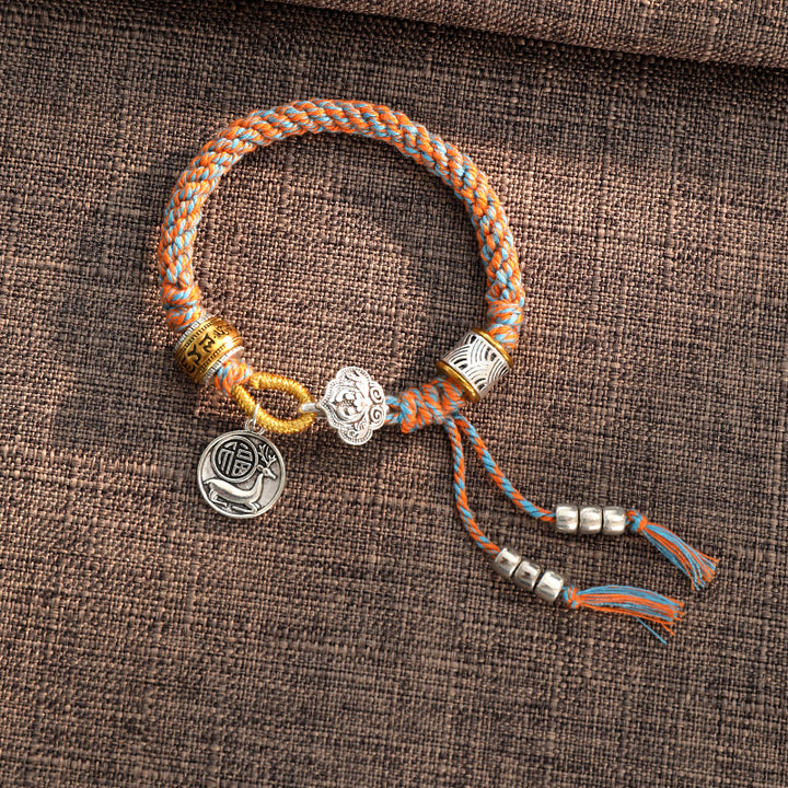 Bracelet tressé tibétain fait main en Buddha Stones avec caractère Om Mani Padme Hum Fu