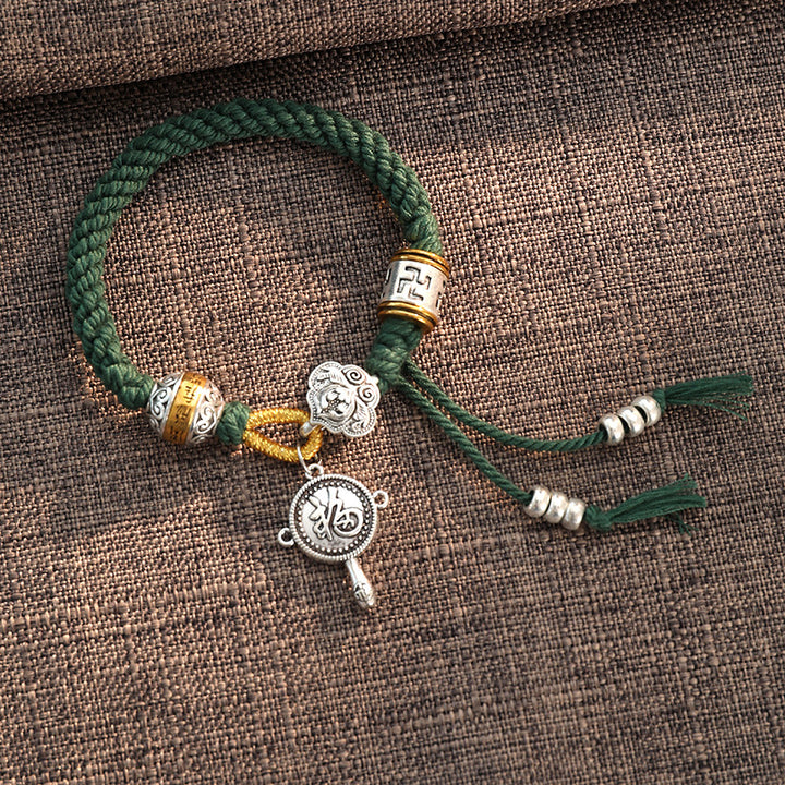Bracelet tressé tibétain fait main en Buddha Stones avec caractère Om Mani Padme Hum Fu