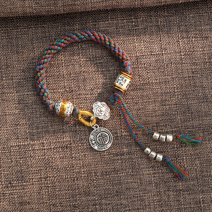Bracelet tressé tibétain fait main en Buddha Stones avec caractère Om Mani Padme Hum Fu