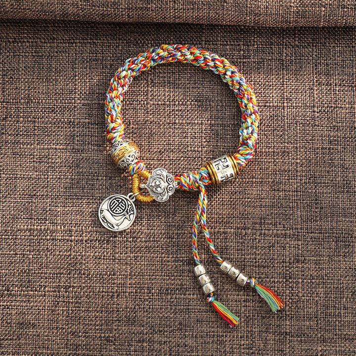 Bracelet tressé tibétain fait main en Buddha Stones avec caractère Om Mani Padme Hum Fu