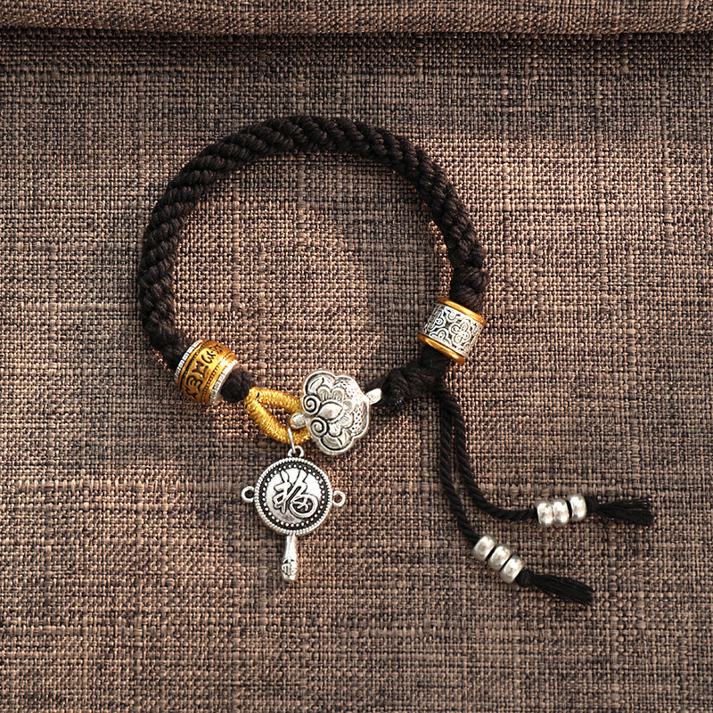 Bracelet tressé tibétain fait main en Buddha Stones avec caractère Om Mani Padme Hum Fu