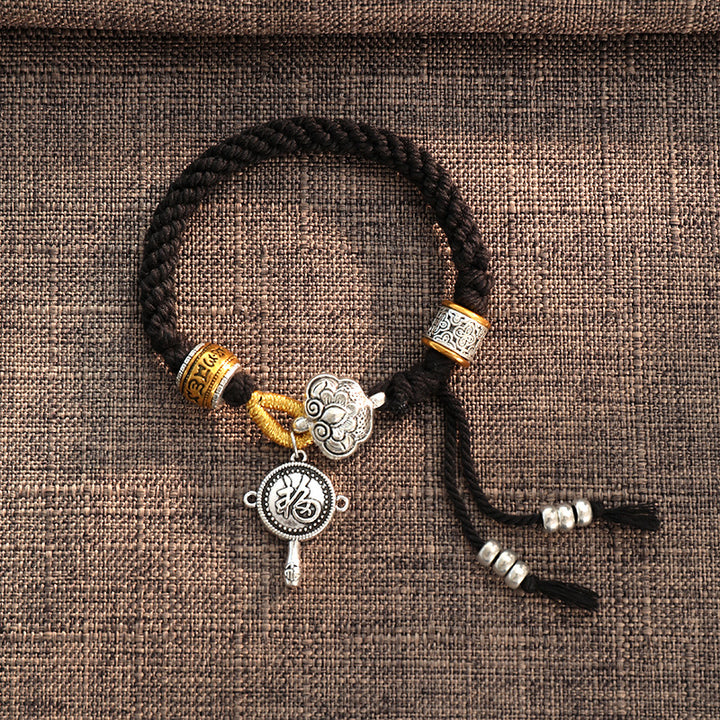 Bracelet tressé tibétain fait main en Buddha Stones avec caractère Om Mani Padme Hum Fu