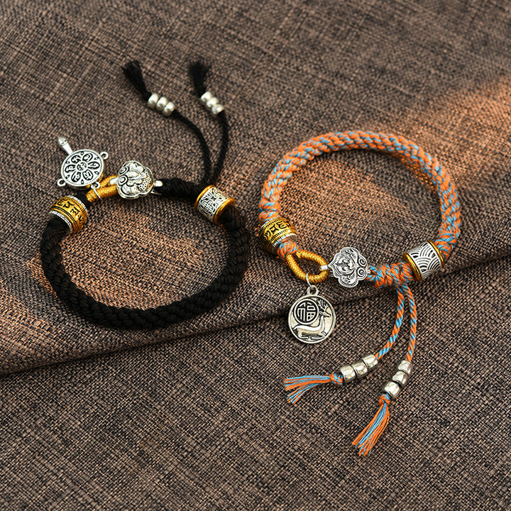 Bracelet tressé tibétain fait main en Buddha Stones avec caractère Om Mani Padme Hum Fu