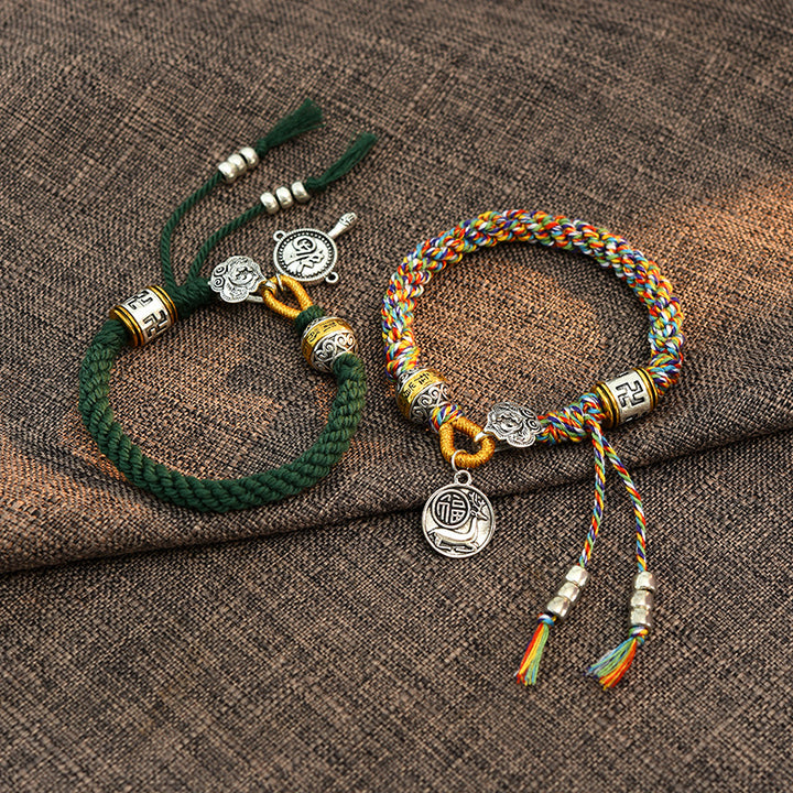 Bracelet tressé tibétain fait main en Buddha Stones avec caractère Om Mani Padme Hum Fu