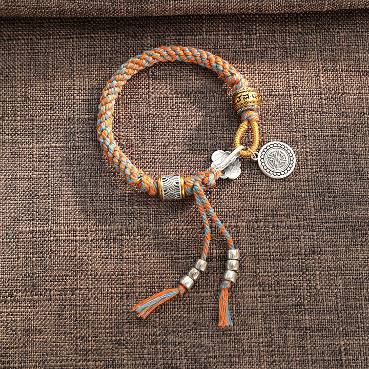 Bracelet tressé tibétain fait main en Buddha Stones avec caractère Om Mani Padme Hum Fu