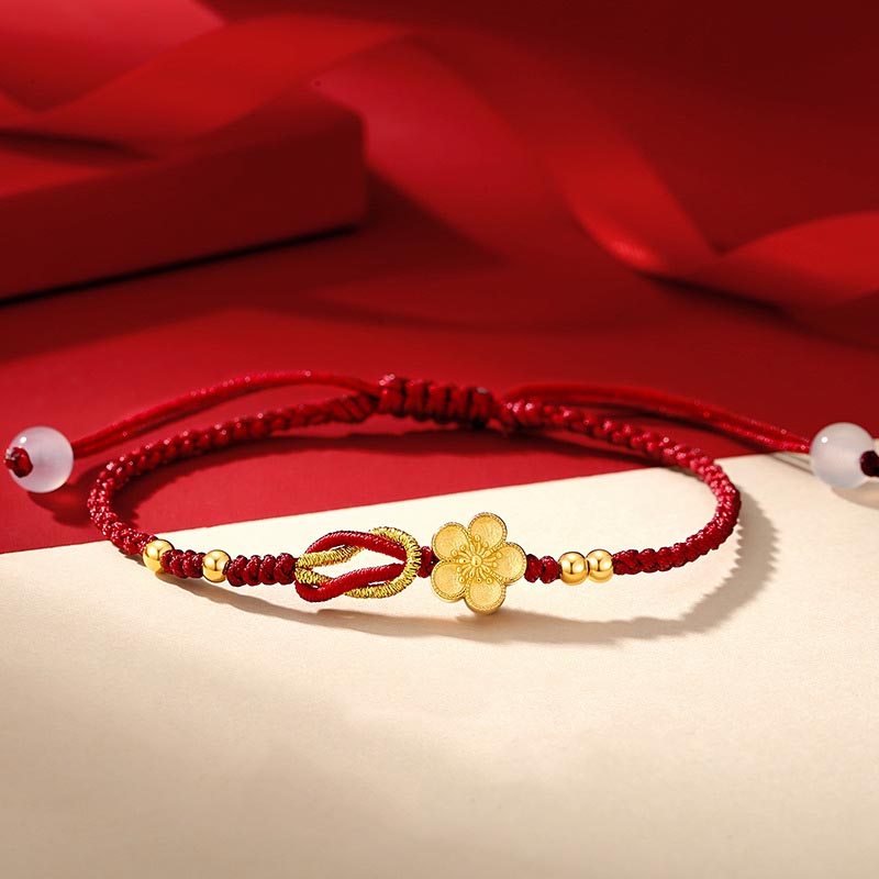 Bracelet porte-bonheur en argent sterling 925 fait main avec des Buddha Stones et des fleurs de cerisier Sakura en calcédoine - 14-21 cm - image 0