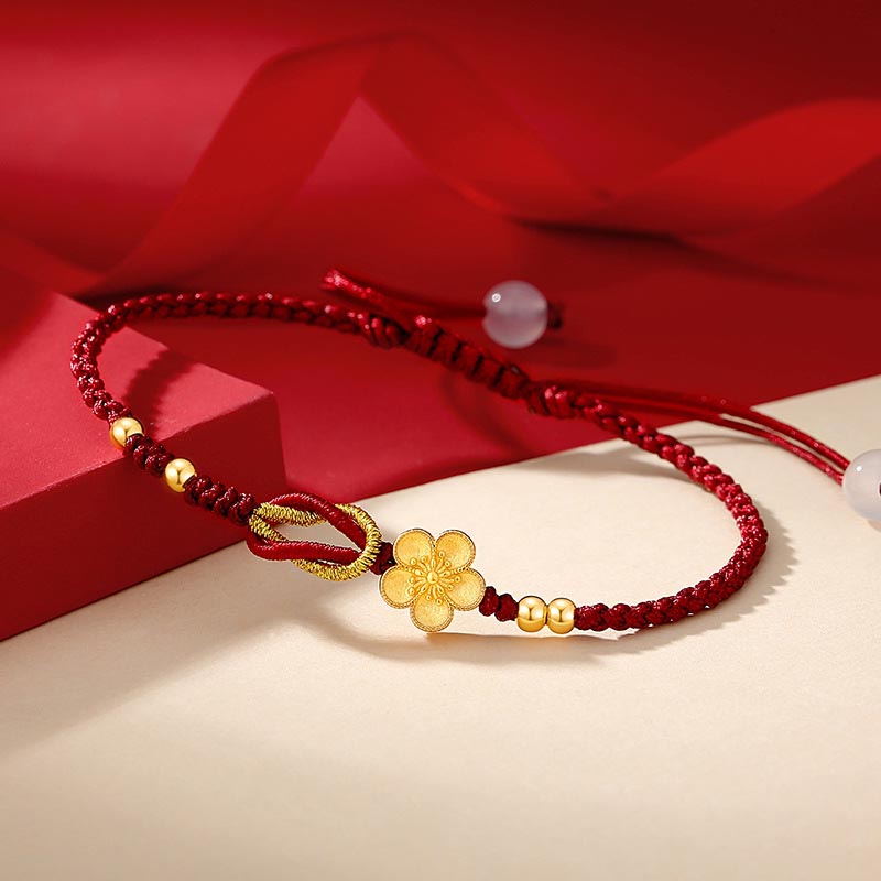 Bracelet porte-bonheur en argent sterling 925 fait main avec des Buddha Stones et des fleurs de cerisier Sakura en calcédoine