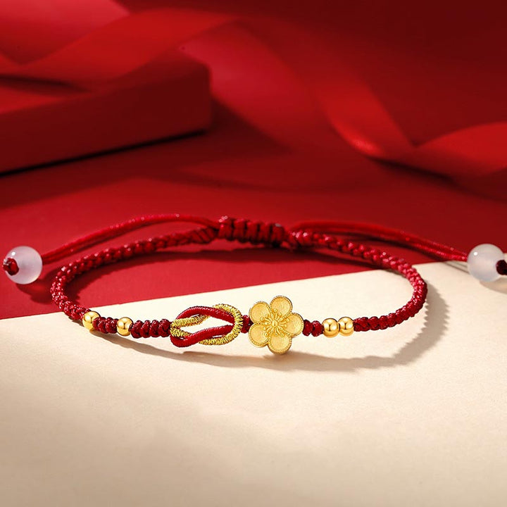 Bracelet porte-bonheur en argent sterling 925 fait main avec des Buddha Stones et des fleurs de cerisier Sakura en calcédoine