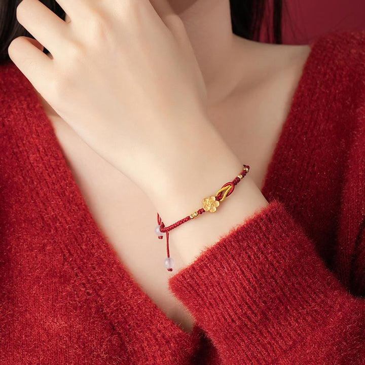Bracelet porte-bonheur en argent sterling 925 fait main avec des Buddha Stones et des fleurs de cerisier Sakura en calcédoine