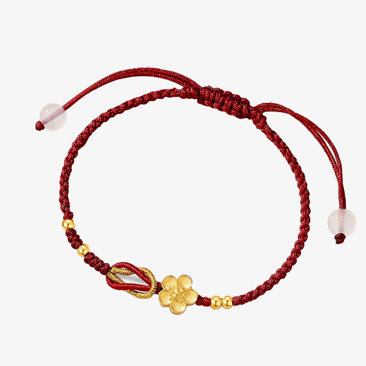 Bracelet porte-bonheur en argent sterling 925 fait main avec des Buddha Stones et des fleurs de cerisier Sakura en calcédoine