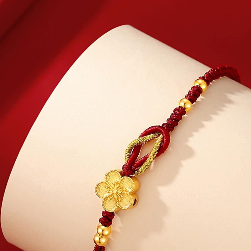 Bracelet porte-bonheur en argent sterling 925 fait main avec des Buddha Stones et des fleurs de cerisier Sakura en calcédoine
