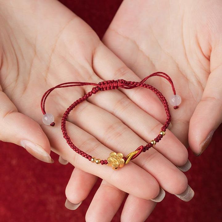 Bracelet porte-bonheur en argent sterling 925 fait main avec des Buddha Stones et des fleurs de cerisier Sakura en calcédoine