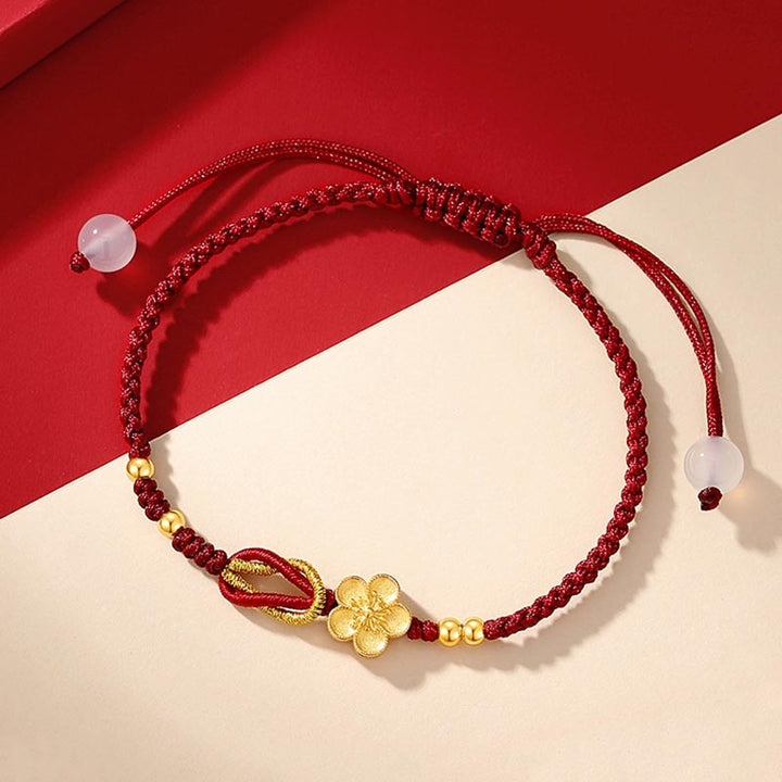 Bracelet porte-bonheur en argent sterling 925 fait main avec des Buddha Stones et des fleurs de cerisier Sakura en calcédoine