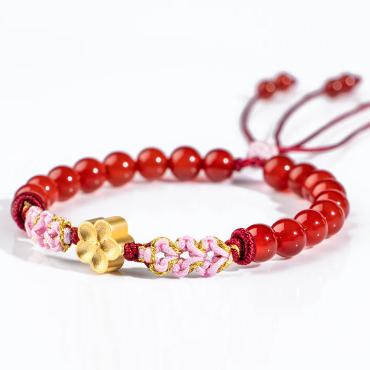 Bracelet Buddha Stones en argent sterling 999 avec agate rouge naturelle et cristal rose en fleur de cerisier - image 8