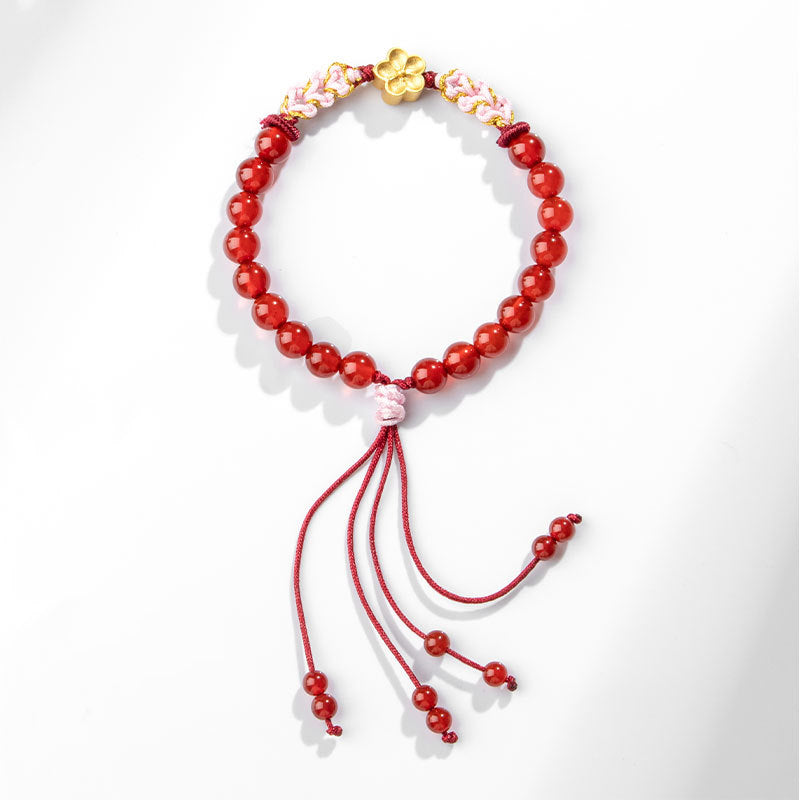 Bracelet Buddha Stones en argent sterling 999 avec agate rouge naturelle et cristal rose en fleur de cerisier - image 11