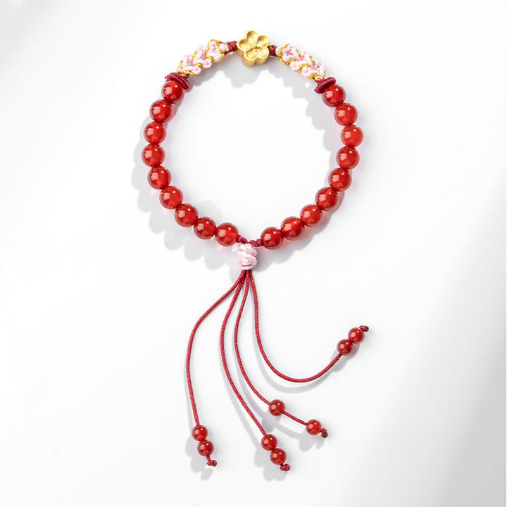 Bracelet Buddha Stones en argent sterling 999 avec agate rouge naturelle et cristal rose en fleur de cerisier - image 11