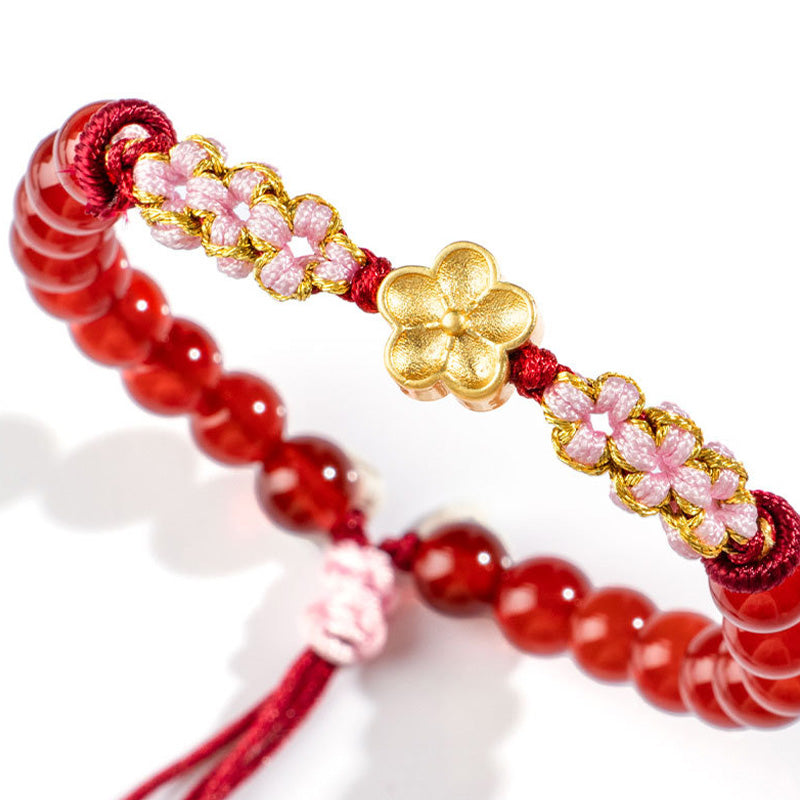 Bracelet Buddha Stones en argent sterling 999 avec agate rouge naturelle et cristal rose en fleur de cerisier - image 10