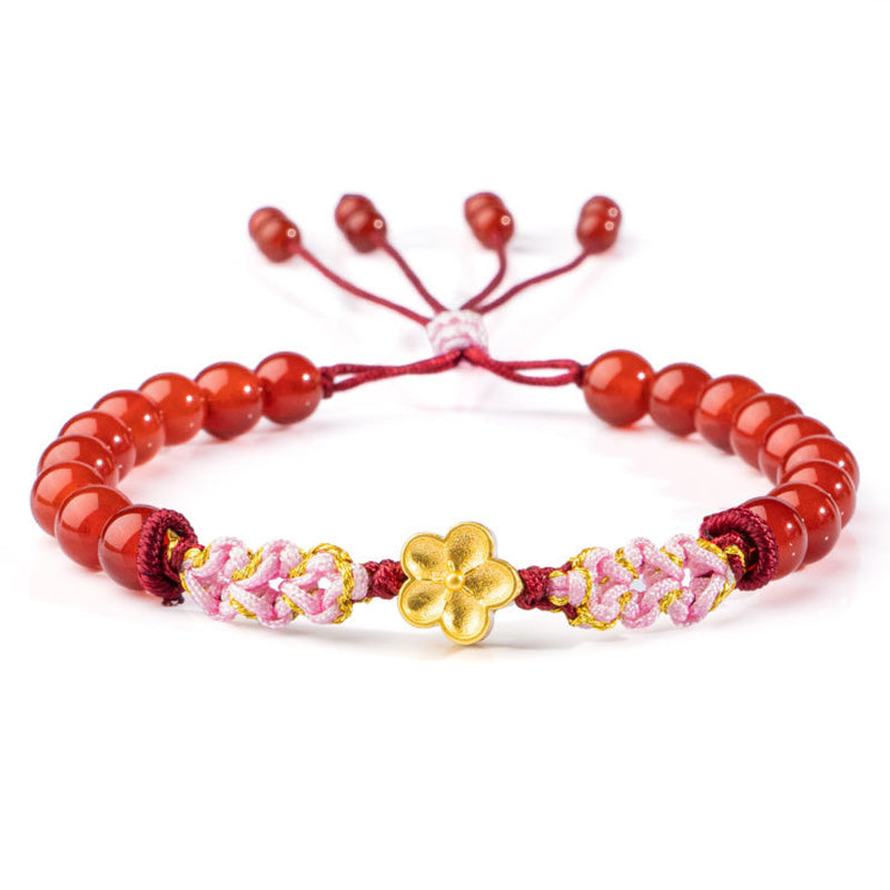 Bracelet Buddha Stones en argent sterling 999 avec agate rouge naturelle et cristal rose en fleur de cerisier - Agate rouge (Confiance ♥ Calme) (Tour de poignet 14-19 cm) - image 7