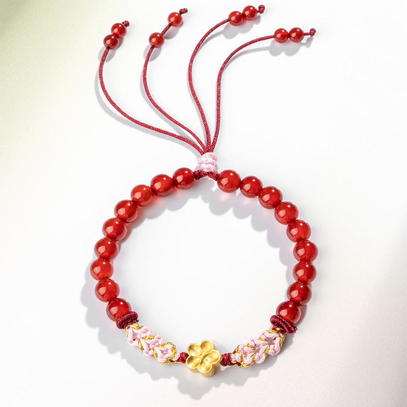Bracelet Buddha Stones en argent sterling 999 avec agate rouge naturelle et cristal rose en fleur de cerisier - image 9