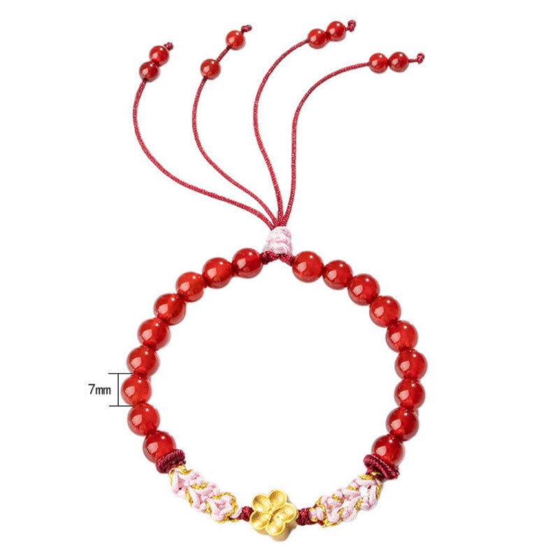Bracelet Buddha Stones en argent sterling 999 avec agate rouge naturelle et cristal rose en fleur de cerisier - image 12