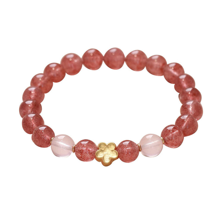 Bracelet de guérison et d'attraction de la fortune en quartz Buddha Stones naturel et fleur de pêcher PiXiu
