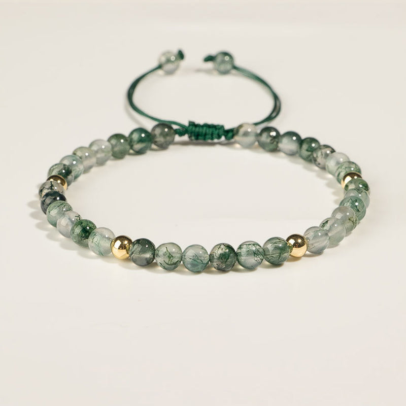 Bracelet d'équilibre porte-bonheur en agate mousse et Buddha Stones