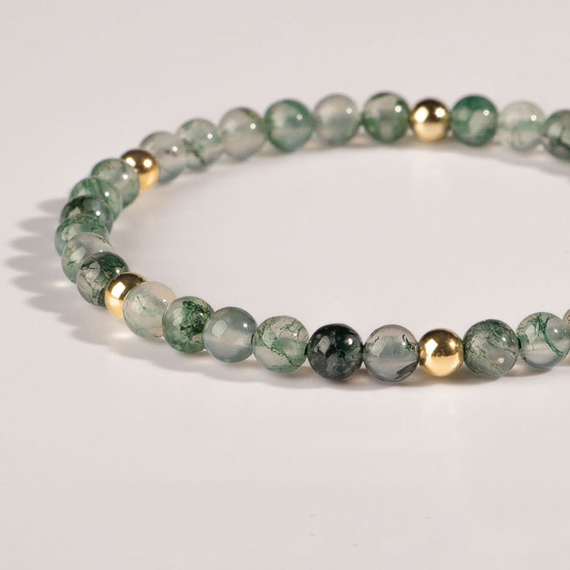 Bracelet d'équilibre porte-bonheur en agate mousse et Buddha Stones