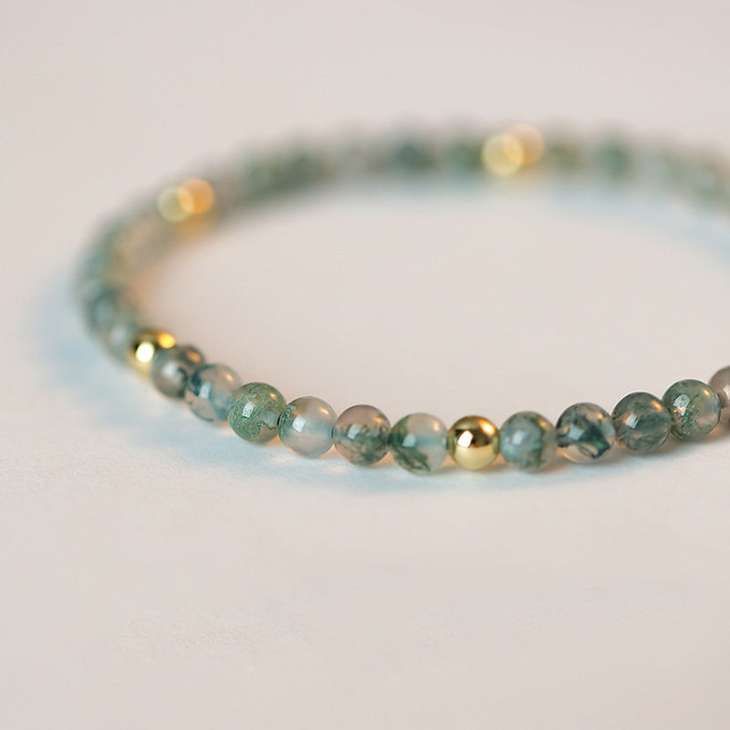 Bracelet d'équilibre porte-bonheur en agate mousse et Buddha Stones