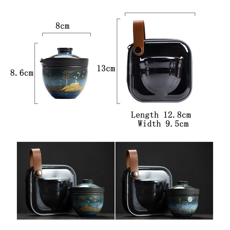 Tasse à thé en céramique Buddha Stones Deer Mountain Trees Lovely Cat Tasse à thé noire avec couvercle et sac