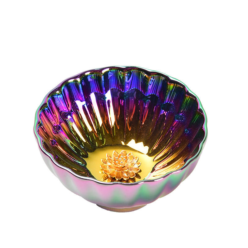 Tasse à thé en céramique chinoise Jianzhan multicolore avec incrustations de Buddha Stones , de lotus et de paon, tasse à thé Kung Fu