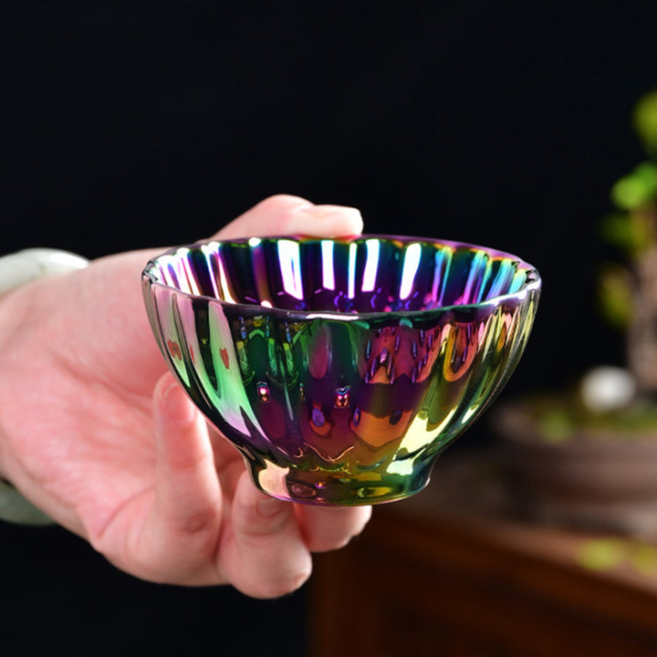 Tasse à thé en céramique chinoise Jianzhan multicolore avec incrustations de Buddha Stones , de lotus et de paon, tasse à thé Kung Fu
