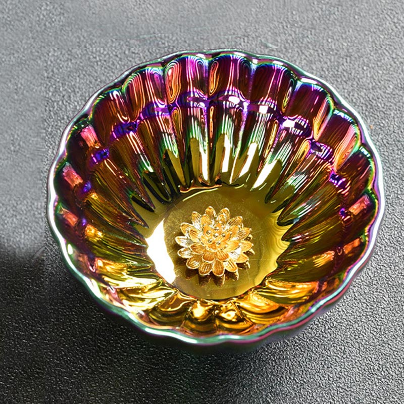 Tasse à thé en céramique chinoise Jianzhan multicolore avec incrustations de Buddha Stones , de lotus et de paon, tasse à thé Kung Fu