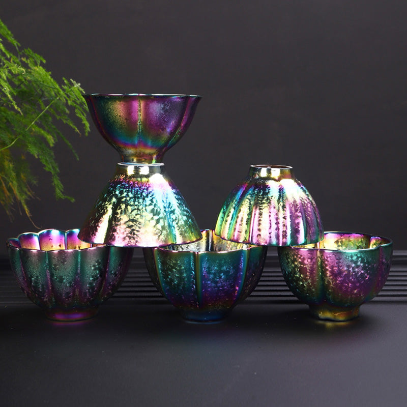 Tasse à thé en céramique Jianzhan couleur arc-en-ciel Buddha Stones