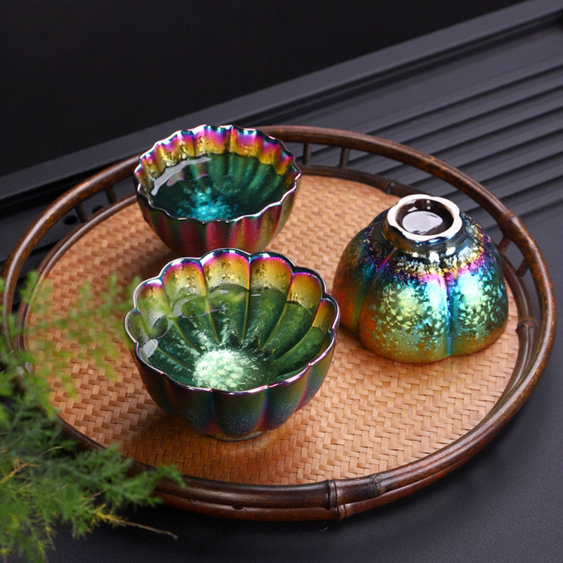 Tasse à thé en céramique Jianzhan couleur arc-en-ciel Buddha Stones