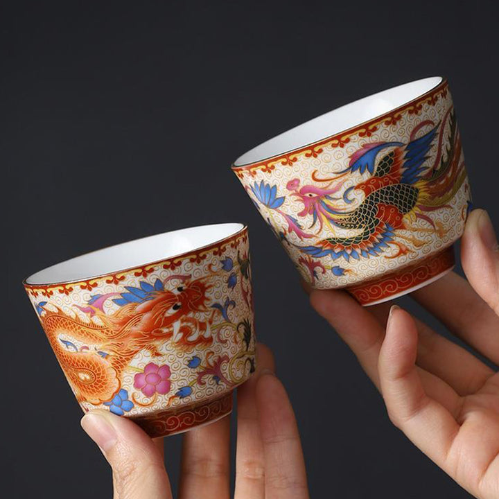 Lot de 2 tasses à thé en céramique avec Buddha Stones et dragon et phénix