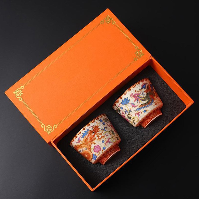 Lot de 2 tasses à thé en céramique avec Buddha Stones et dragon et phénix