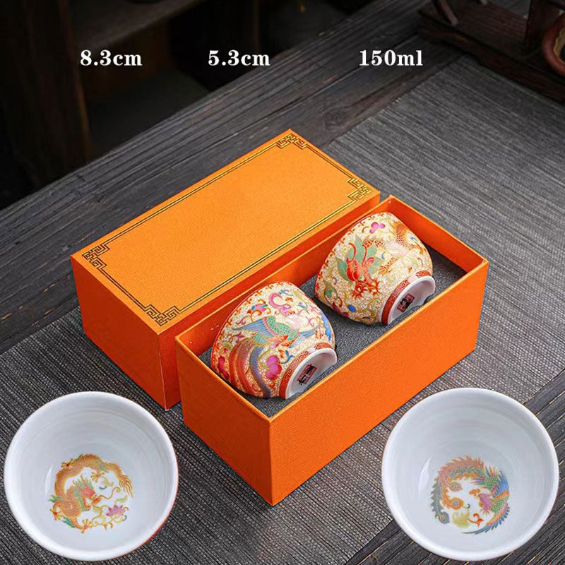 Lot de 2 tasses à thé en céramique avec Buddha Stones et dragon et phénix
