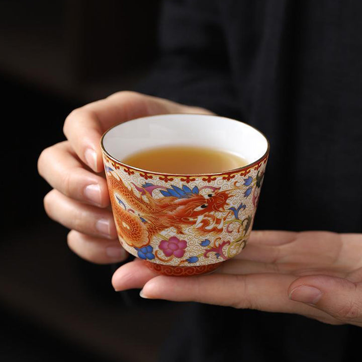 Lot de 2 tasses à thé en céramique avec Buddha Stones et dragon et phénix