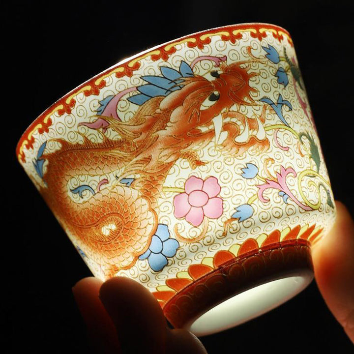 Lot de 2 tasses à thé en céramique avec Buddha Stones et dragon et phénix