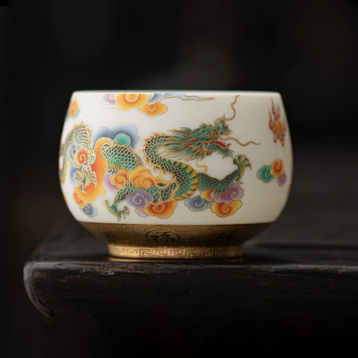 Tasse à thé en céramique Buddha Stones Dragon Phénix Nuages de bon augure Tasse à thé Kung Fu