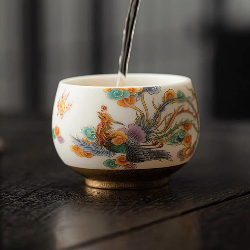 Tasse à thé en céramique Buddha Stones Dragon Phénix Nuages de bon augure Tasse à thé Kung Fu