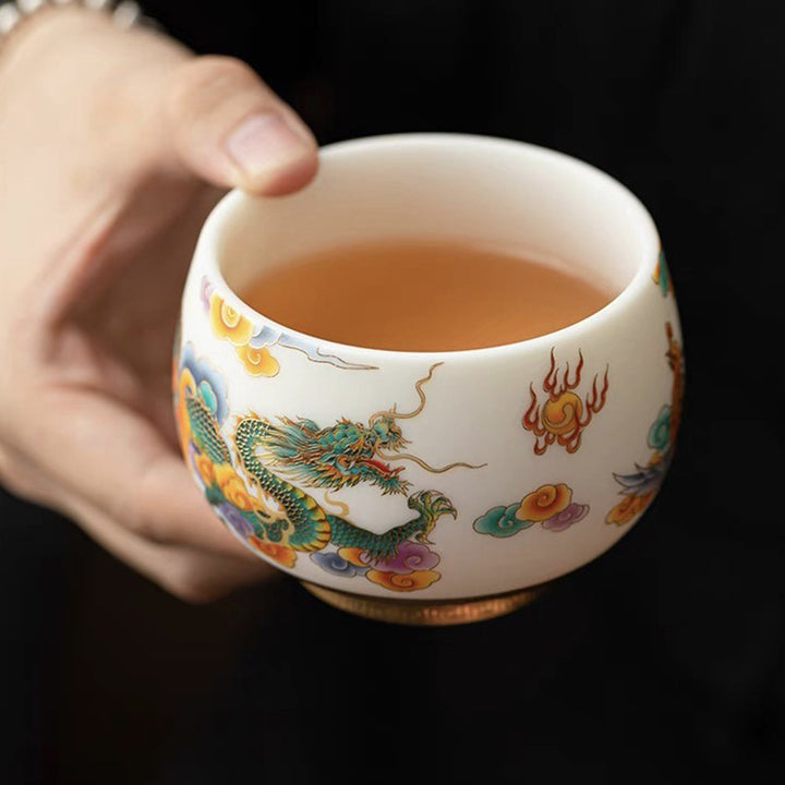 Tasse à thé en céramique Buddha Stones Dragon Phénix Nuages de bon augure Tasse à thé Kung Fu