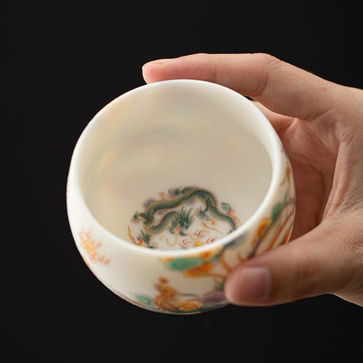 Tasse à thé en céramique Buddha Stones Dragon Phénix Nuages de bon augure Tasse à thé Kung Fu