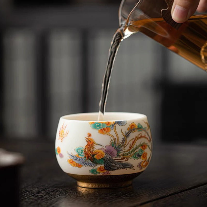 Tasse à thé en céramique Buddha Stones Dragon Phénix Nuages de bon augure Tasse à thé Kung Fu