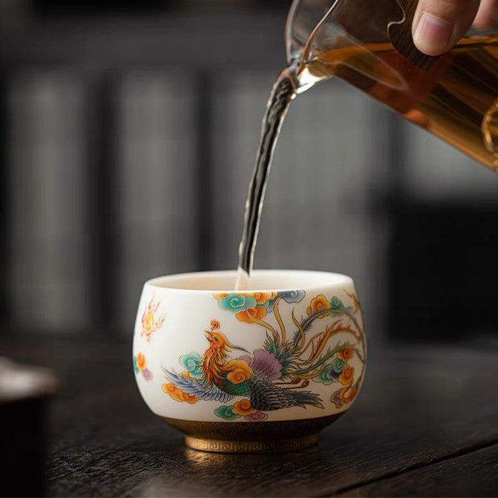 Tasse à thé en céramique Buddha Stones Dragon Phénix Nuages de bon augure Tasse à thé Kung Fu
