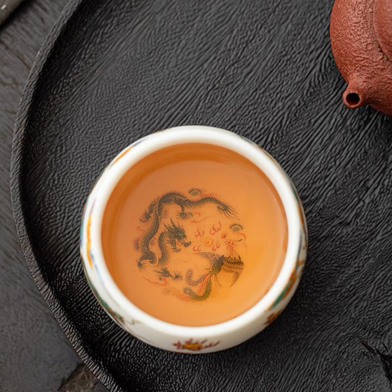 Tasse à thé en céramique Buddha Stones Dragon Phénix Nuages de bon augure Tasse à thé Kung Fu