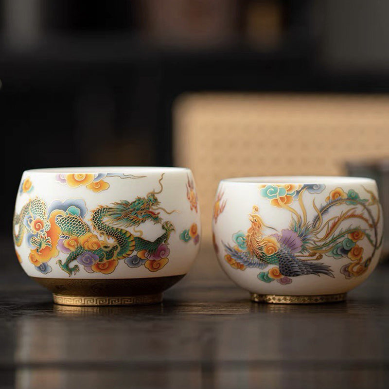 Tasse à thé en céramique Buddha Stones Dragon Phénix Nuages de bon augure Tasse à thé Kung Fu