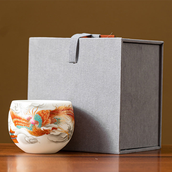 Tasse à thé en céramique Buddha Stones, dragon, phénix, nuages de bon augure, tasse à thé Kung Fu avec boîte cadeau