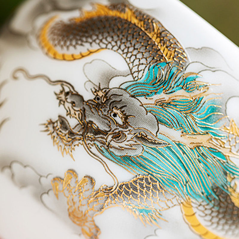 Tasse à thé en céramique Buddha Stones, dragon, phénix, nuages de bon augure, tasse à thé Kung Fu avec boîte cadeau